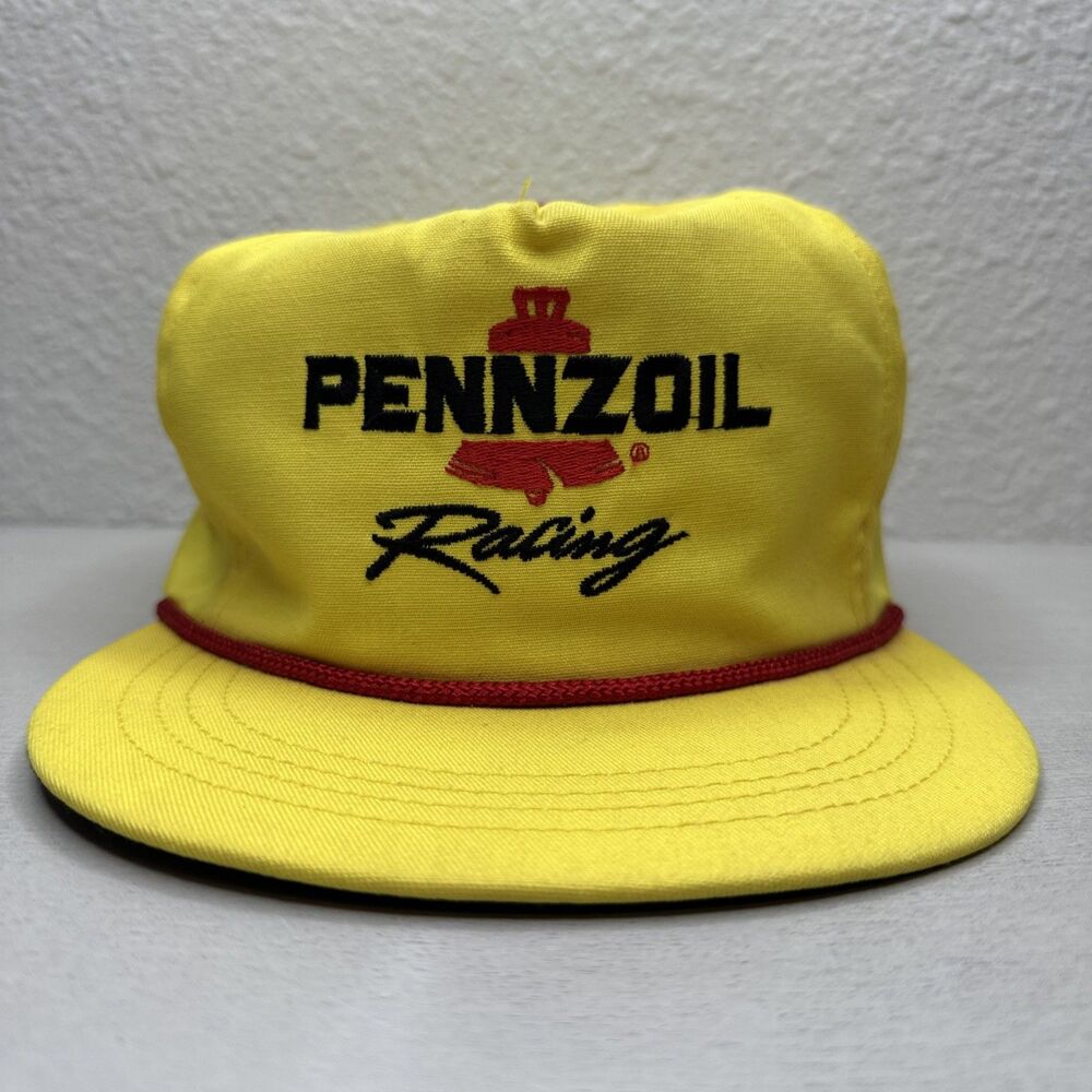 Vintage Pennzoil Racing Strap Back Yellow Red Mens Auto Racing 90s Hat